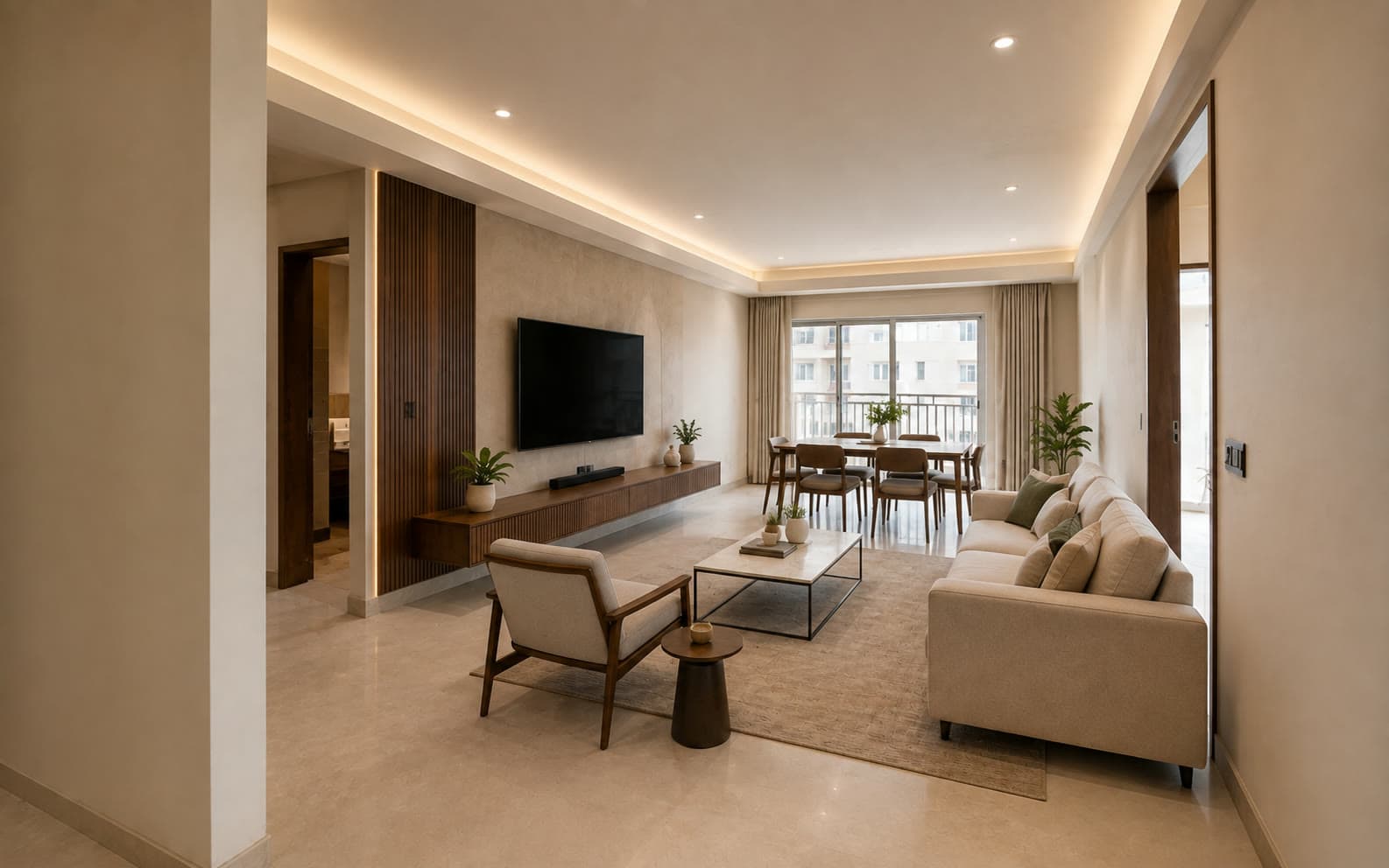 The same living room after complete interior design and execution